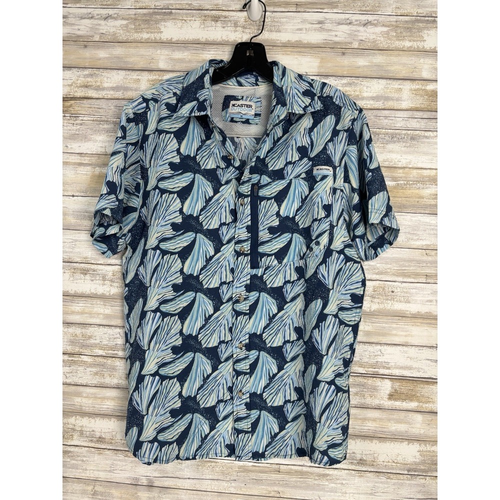 XCaster Outdoor Shirt Men's Medium Blue Vented Fishing Sports UPF Sun Protection